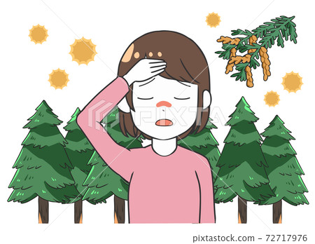 花粉症引起的頭痛女性杉樹 花粉症引起的頭痛女性杉樹 72717976