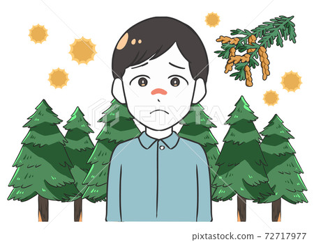 雄性杉樹,其鼻子被花粉症阻塞 雄性杉樹,其鼻子被花粉症阻塞 72717977