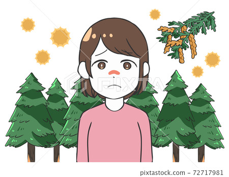 Female Sugi tree whose nose is clogged with pollinosis Female Sugi tree whose nose is clogged with pollinosis 72717981