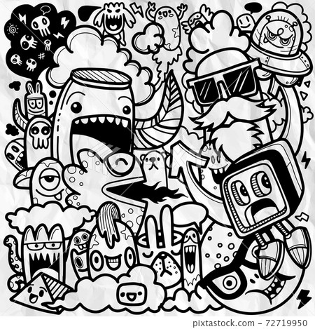 Cute hand drawn doodles  Vector cartoon  set of cute doodle cartoon character,Each on a separate layer. 72719950