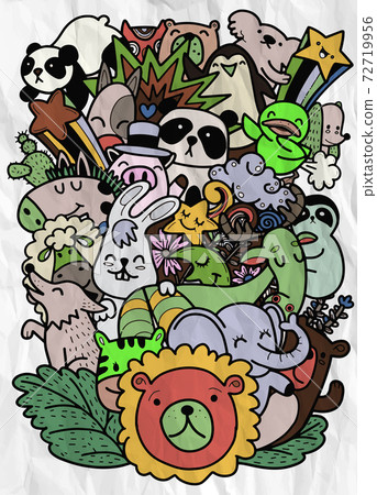 Cute hand drawn doodles ,Vector cartoon  set of cute doodle animals. Perfect for postcard, birthday, baby book, children room  ,Each on a separate layer. 72719956