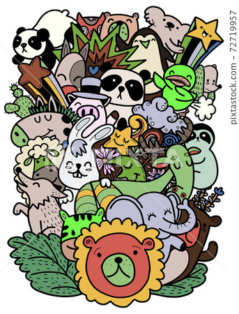 Cute hand drawn doodles ,Vector cartoon  set of cute doodle animals. Perfect for postcard, birthday, baby book, children room  ,Each on a separate layer. 72719957