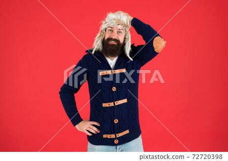 Winter fashion. cheerful trendy hipster. beard care in cold  72720398