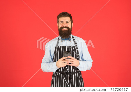 Hipster barista hold cup fresh brewed drip coffee. Third 72720417