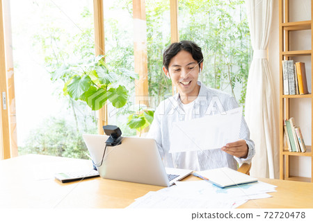 Telework Men working remotely Telework Men working remotely 72720478