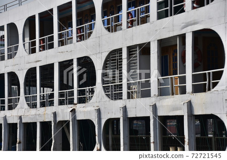 Ferry retro hull and guest rooms parked at Shodol Gat at Dhaka, Bangladesh 72721545