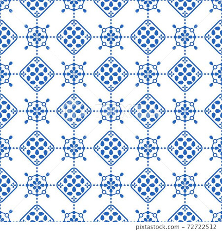 Classic blue and white porcelain geometric totem vines flowers porcelain textile continuous seamless background Classic blue and white porcelain geometric totem vines flowers porcelain textile continuous seamless background 72722512