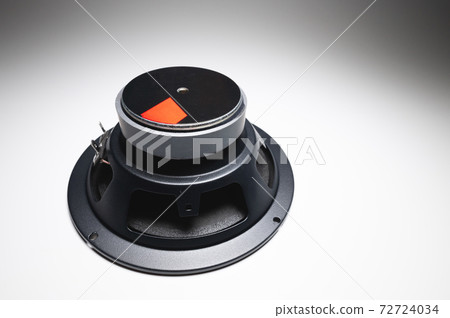 New car speakers on a white background in contrasting light. Wide angle audio background New car speakers on a white background in contrasting light. Wide angle audio background 72724034