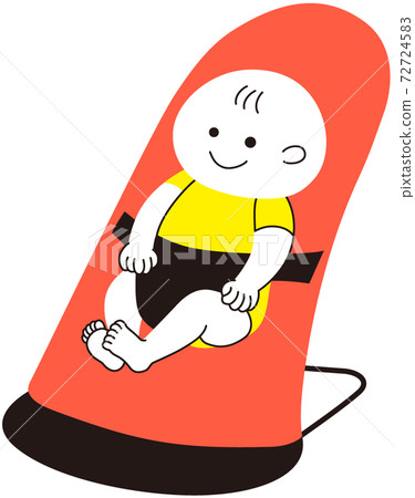 A smiling baby with a red bouncer and yellow clothes A smiling baby with a red bouncer and yellow clothes 72724583