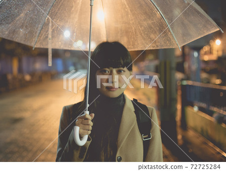 女人拿著透明的雨傘 72725284