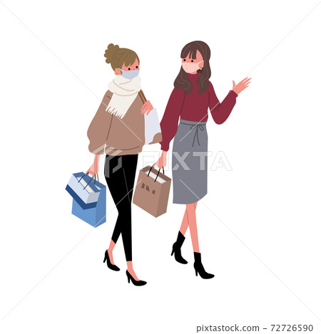 Illustration of a woman shopping with an isometric mask Illustration of a woman shopping with an isometric mask 72726590