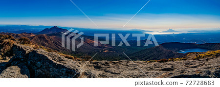 高千hom，新南嶽，熱海池塘，錦湖灣，櫻島從山的視圖。 72728683