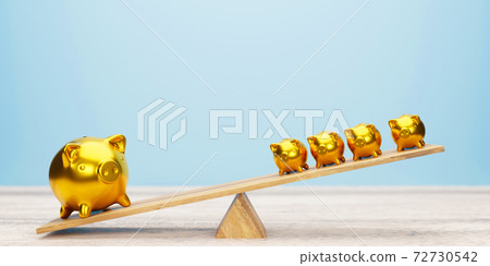 Business concept with seesaw golden piggy bank Business concept with seesaw golden piggy bank 72730542