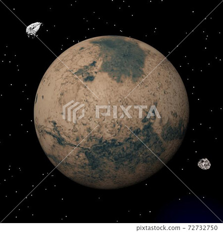 Mars Planet And Deimos And Phobos Satellites -... - Stock Illustration ...