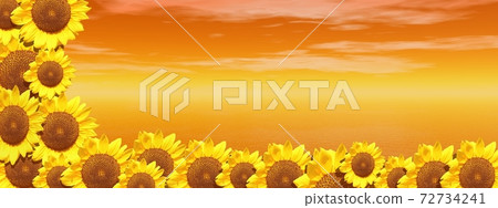 Red ocean and sunflowers Red ocean and sunflowers 72734241