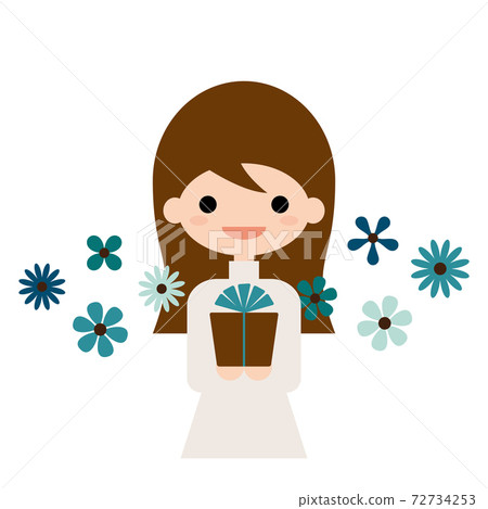 Illustration of a girl in white clothes and a present Illustration of a girl in white clothes and a present 72734253