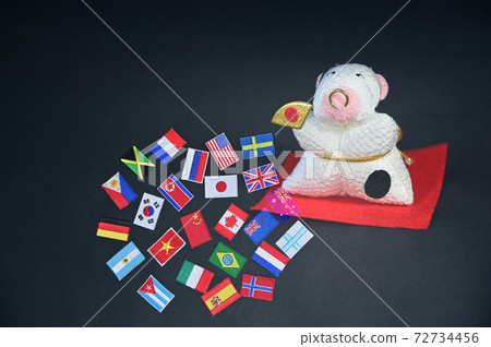 Ox year doll and world flags Ox year doll and world flags 72734456