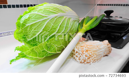 Trio of winter hot pot (Chinese cabbage, green onion, enoki) 3757 72734693