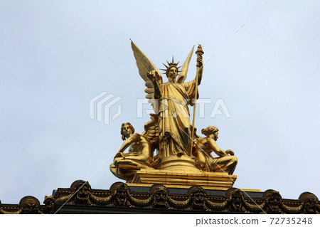 Golden statue of Angel on the top of the Garnier Opera in Paris, France Golden statue of Angel on the top of the Garnier Opera in Paris, France 72735248