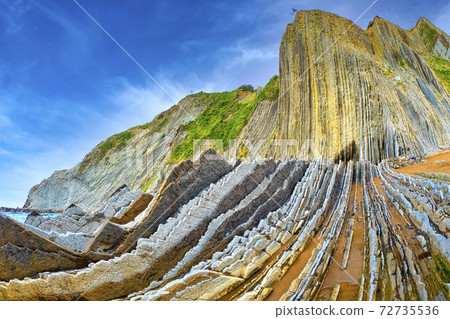 Steeply-tilted Layers of Flysch, Basque Coast UNESCO Global Geopark, Spain 72735536