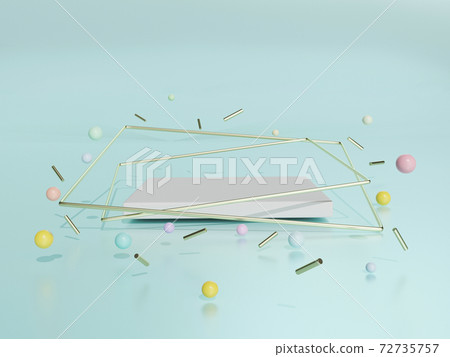 Abstract geometric podium background, mock-up, blank minimalistic empty showcase template, art deco shop display, pastel colors. 3d render. Abstract geometric podium background, mock-up, blank minimalistic empty showcase template, art deco shop display, pastel colors. 3d render. 72735757