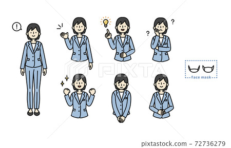 一個女人的全身在一套西裝和各種表情和手勢的上身插圖集 一個女人的全身在一套西裝和各種表情和手勢的上身插圖集 72736279