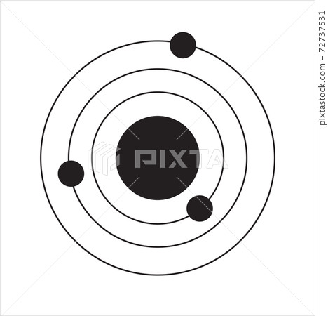 Vector science model of Atom. Around the atom, gamma waves, protons, neutrons and electrons.  Vector icon of atom molecule on isolated background. 72737531