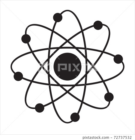 Vector science model of Atom. Around the atom, gamma waves, protons, neutrons and electrons.  Vector icon of atom molecule on isolated background. 72737532