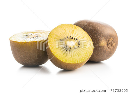 Ripe yellow kiwi fruit isolated on a white background. Ripe yellow kiwi fruit isolated on a white background. 72738905