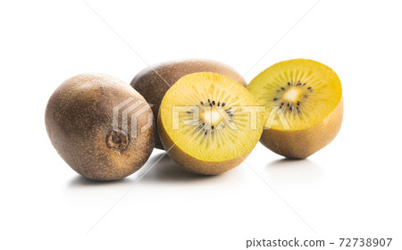 Ripe yellow kiwi fruit isolated on a white background. Ripe yellow kiwi fruit isolated on a white background. 72738907