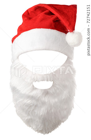 Red hat and beard of Santa Claus on a white background. Isolated 72742151