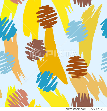 Vector abstract seamless pattern made of brush strokes shapes mixed with polka dot texture. Smears with uneven edges. Simple figures in flat design. For fashion, textile, fabric and wrapping. Vector abstract seamless pattern made of brush strokes shapes mixed with polka dot texture. Smears with uneven edges. Simple figures in flat design. For fashion, textile, fabric and wrapping. 72742173