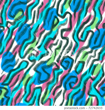 Abstract geometric seamless pattern. Hand drawn curved lines and shapes. Painted colorful texture. Modern artistic ornament for sportswear, textile, fabric and wrapper. 72742633