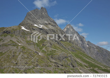 View of Trollstigen or Trolls Path which is a serpentine mountain road in Norway 72743315