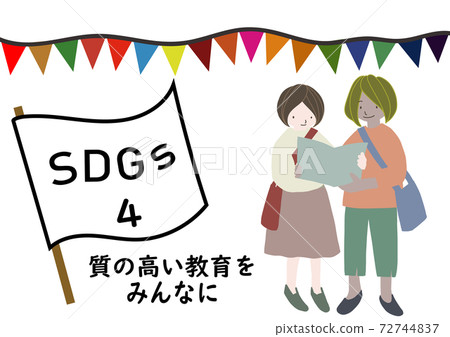 海報式手繪插圖（標誌），帶有易於理解的可持續發展目標項目4的圖像 72744837
