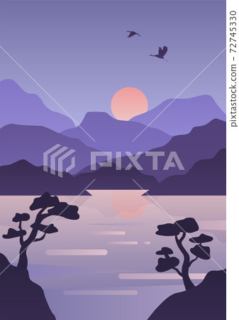 Lake Sunrise Landscape Vector Illustration 05 72745330