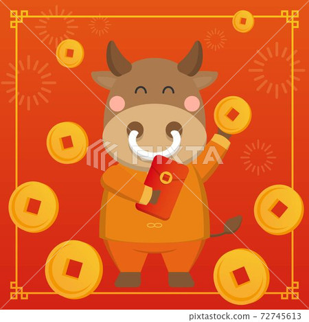 Chinese New Year's Zodiac Bull Mascot, Cartoon Comic Vector Illustration 72745613