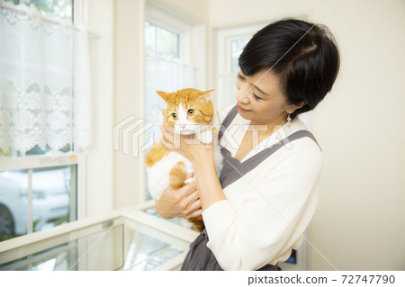 A woman holding a cat A woman holding a cat 72747790