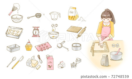 婦女做餅乾和製作糖果的插圖集 婦女做餅乾和製作糖果的插圖集 72748539