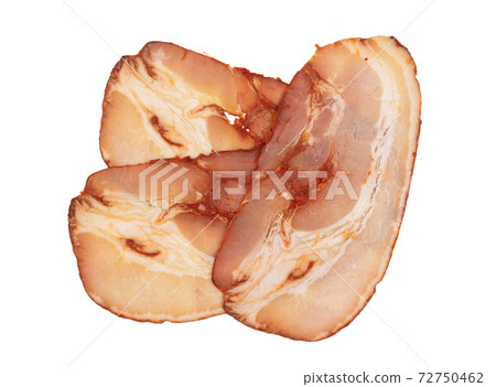 Raw seasoned bacon slices isolated on white Raw seasoned bacon slices isolated on white 72750462