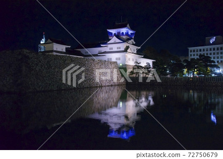 Toyama Castle at night illuminated Toyama Castle at night illuminated 72750679