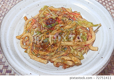 Homely and simple homemade "yaki udon" colored pencil drawing style 72751411