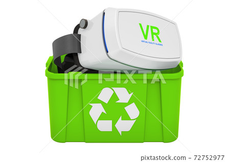 Recycling trashcan with virtual reality glasses, VR. 3D rendering 72752977