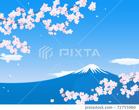 Landscape illustration of cherry blossoms and Mt. Fuji 72755060