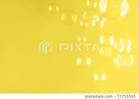 Abstract beautiful trendy yellow background with soap bubbles. Color 2021 concept. Backdrop for your design. Copy space. 72755585