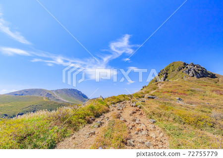Tengu Castle and mountain trail, Kuju mountain range in early autumn, Kusu-gun, Oita Prefecture Tengu Castle and mountain trail, Kuju mountain range in early autumn, Kusu-gun, Oita Prefecture 72755779