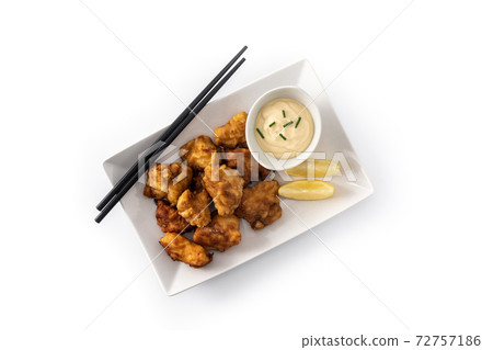 Spicy chicken karaage isolated on white background Spicy chicken karaage isolated on white background 72757186