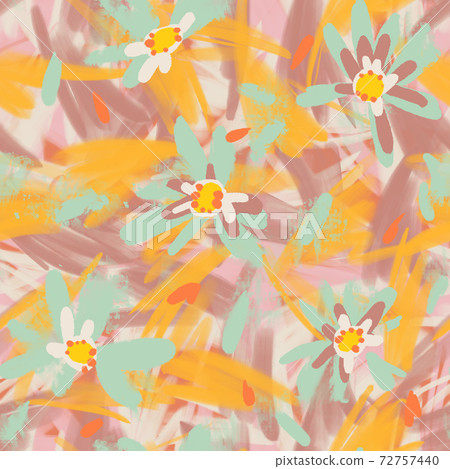 Expressive abstract floral seamless pattern with large daisy buds. Brush strokes oil painting. Hand drawn meadow flowers with lush foliage. Botanical illustration for fashion design, textile, fabric. Expressive abstract floral seamless pattern with large daisy buds. Brush strokes oil painting. Hand drawn meadow flowers with lush foliage. Botanical illustration for fashion design, textile, fabric. 72757440
