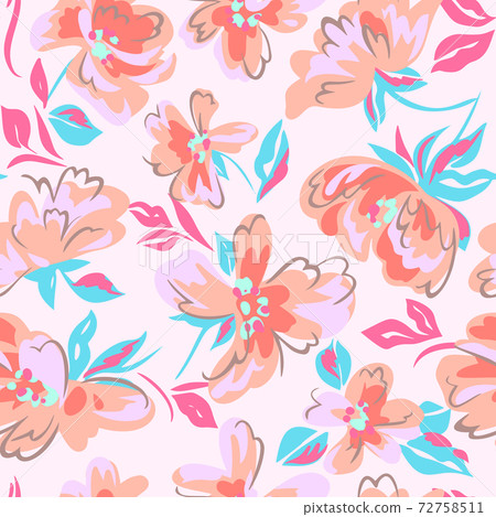 Artistic floral background. Seamless pattern made of abstract peony flowers with blurred petals texture. Summer nature ornament. Large flowers in bloom. 72758511