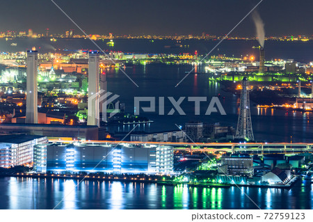 "Kanagawa Prefecture" Factory night view, Keihin industrial area "Kanagawa Prefecture" Factory night view, Keihin industrial area 72759123